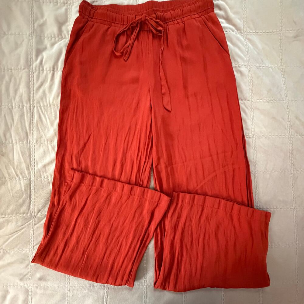 LOFT Wide Leg Pull-On Pants Rust Orange Red XS Elastic Waist